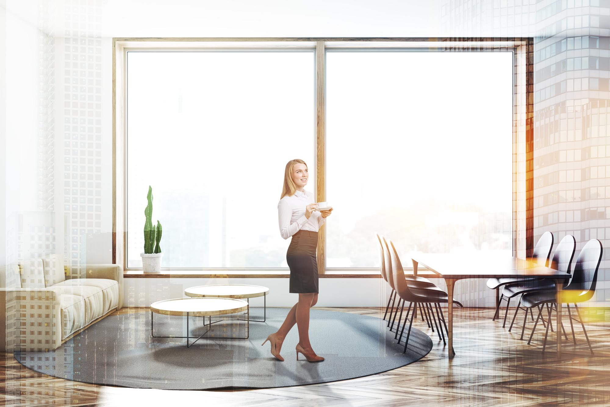 Agent imobiliar discutând cu proprietarul într-un interior luminos